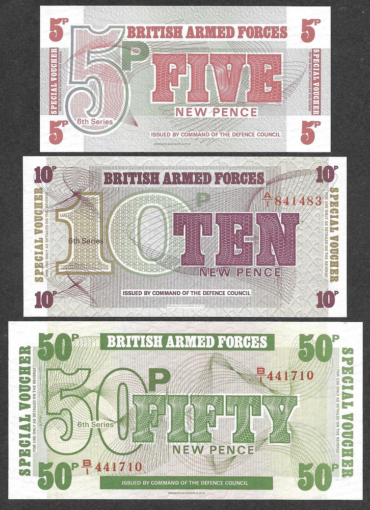 British Armed Forces Paper Money (Set/6 Notes) 1948 to 1972 - All Unc.