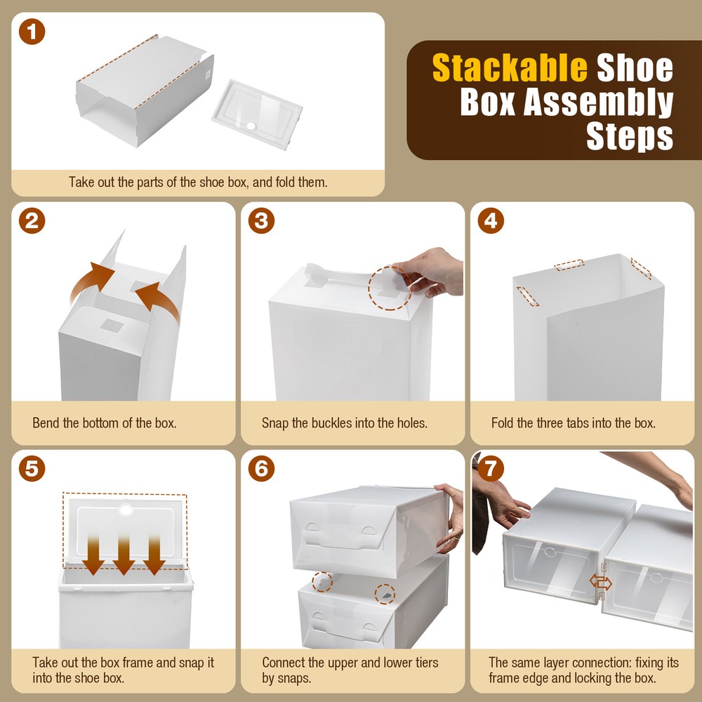 24PCs Foldable Sneaker Shoe Storage Boxes Plastic Stackable cabinet Organizer