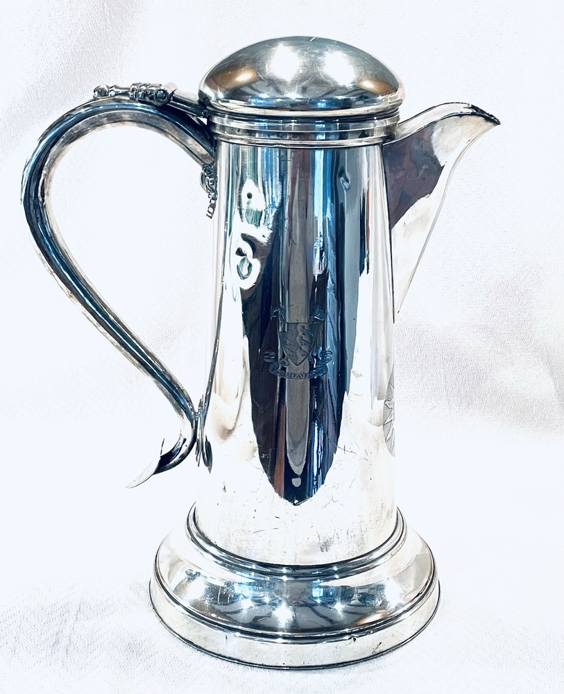IMPRESSIVE VICTORIAN SILVER PLATED LARGE ECCLESIASTIC FLAGON.
