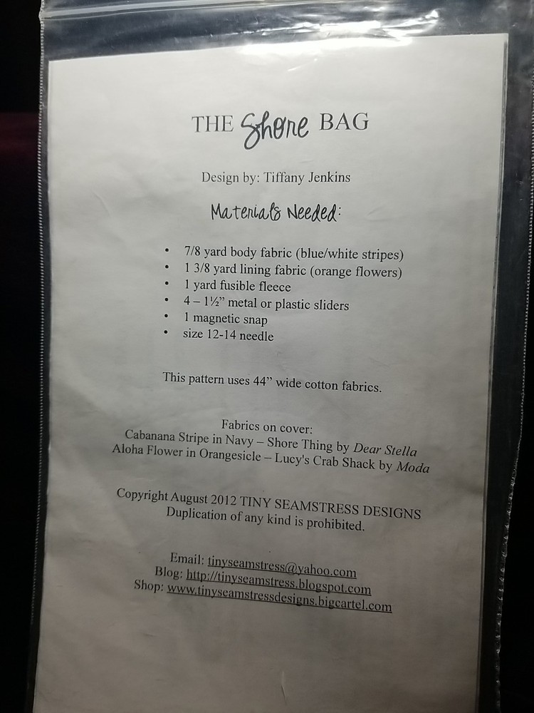 2012 Tiny Seamstree Designs The Shore Bag