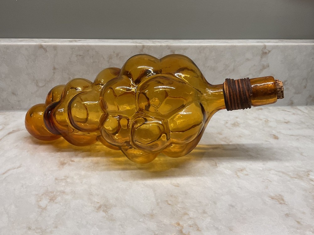 AMBER GLASS GRAPE CLUSTER SHAPE LARGE EMPTY WINE BOTTLE