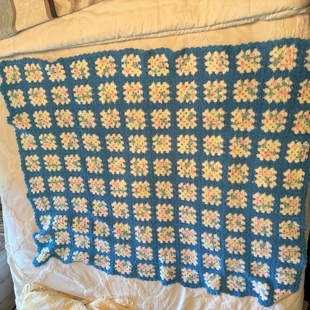 Crocheted, granny square throw blanket