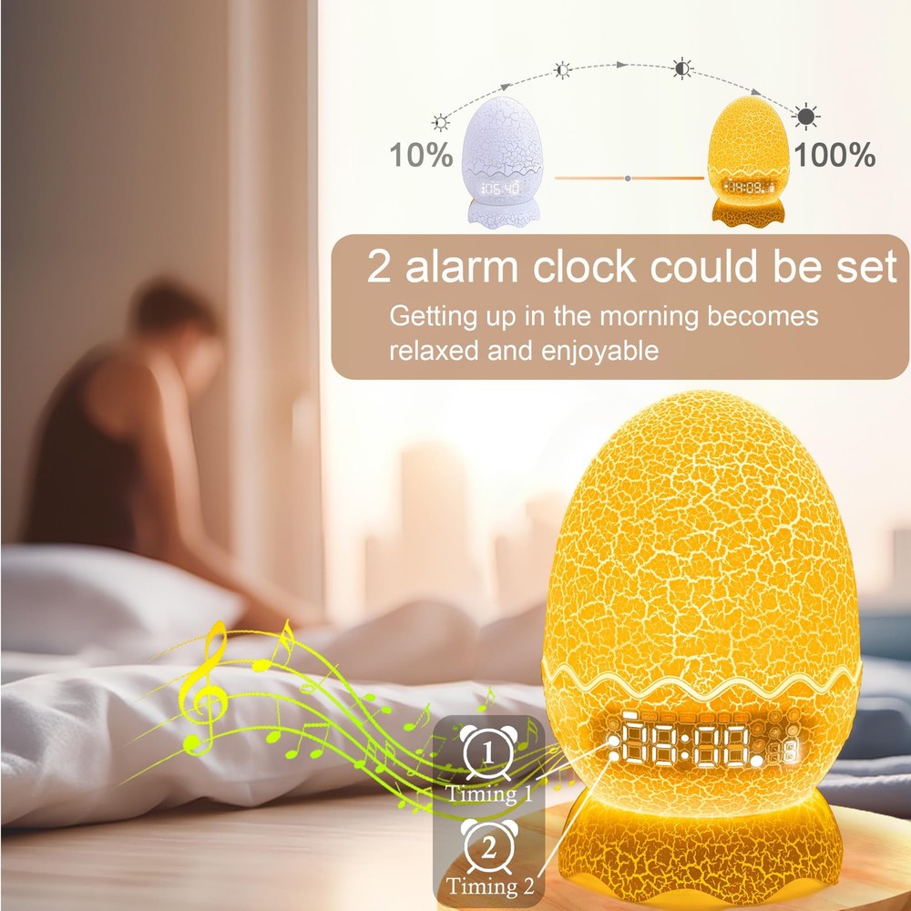 Dinosaur Egg Night Light Alarm Clock & Bluetooth Speaker for Kids