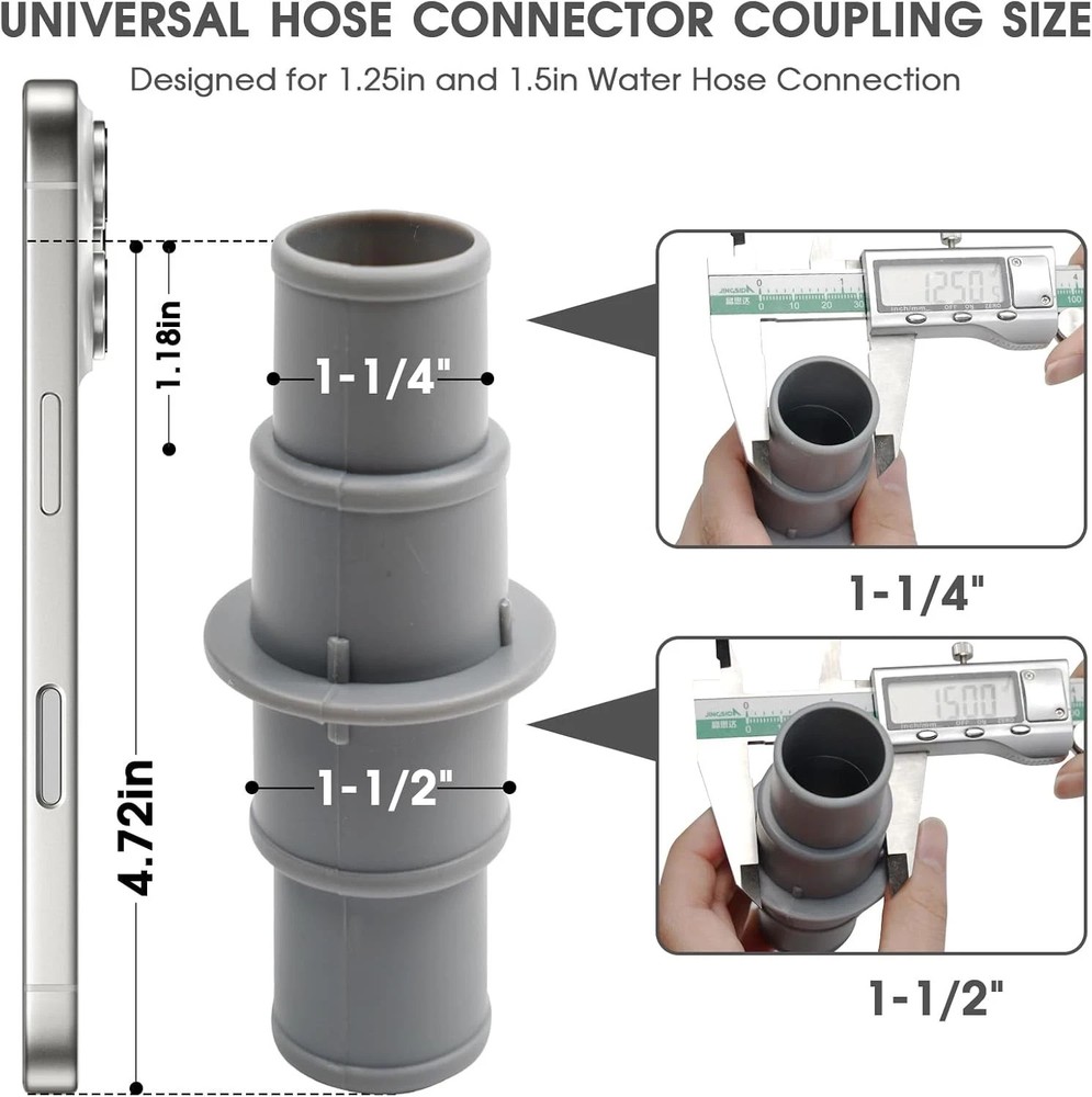2 pack Pool Hose Adapter Connector Coupling 1-1/4" or 1-1/2" Plastic -D
