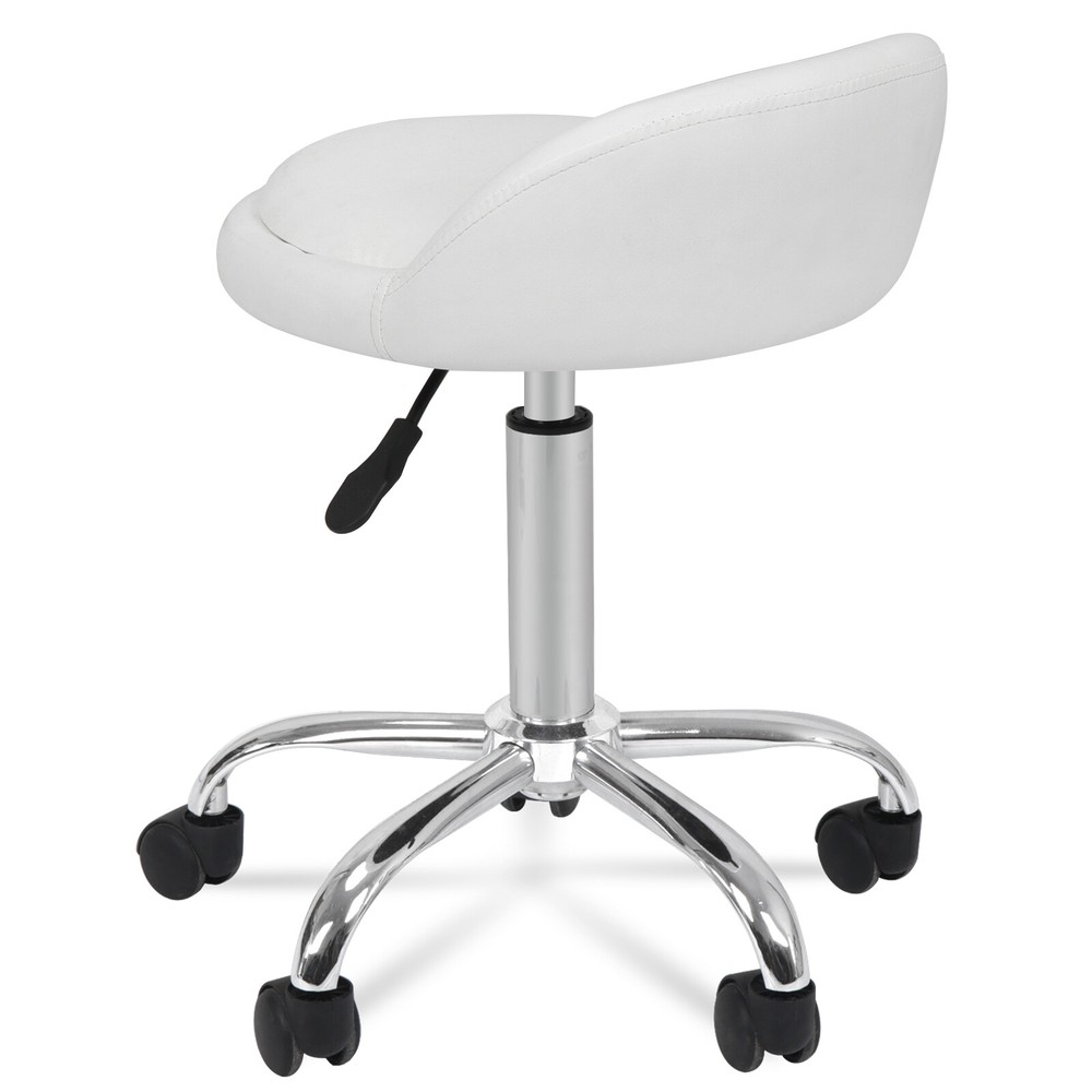 Adjustable Height Hydraulic Rolling Swivel Salon Stool Chair with Backrest White