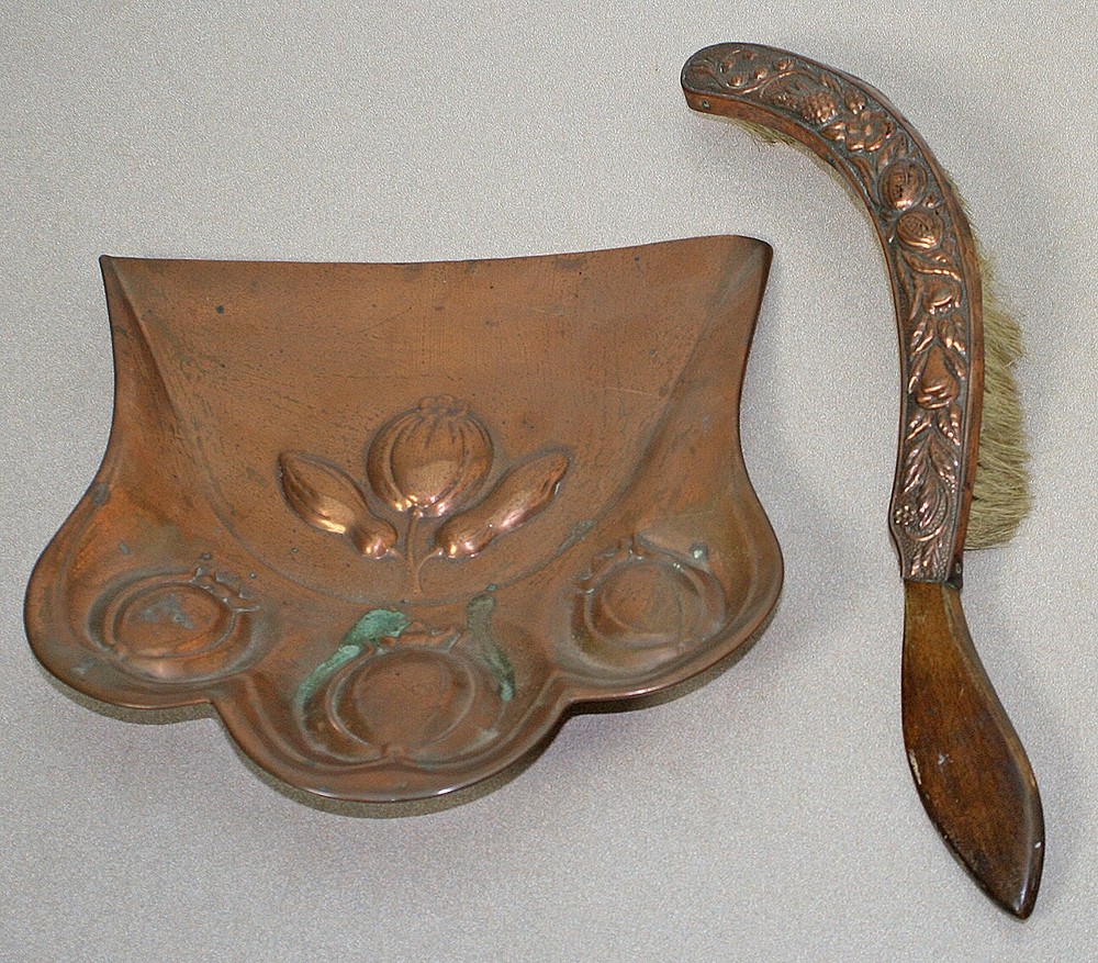 Antique Joseph Sankey & Sons Solid Copper Crumb Tray & Brush