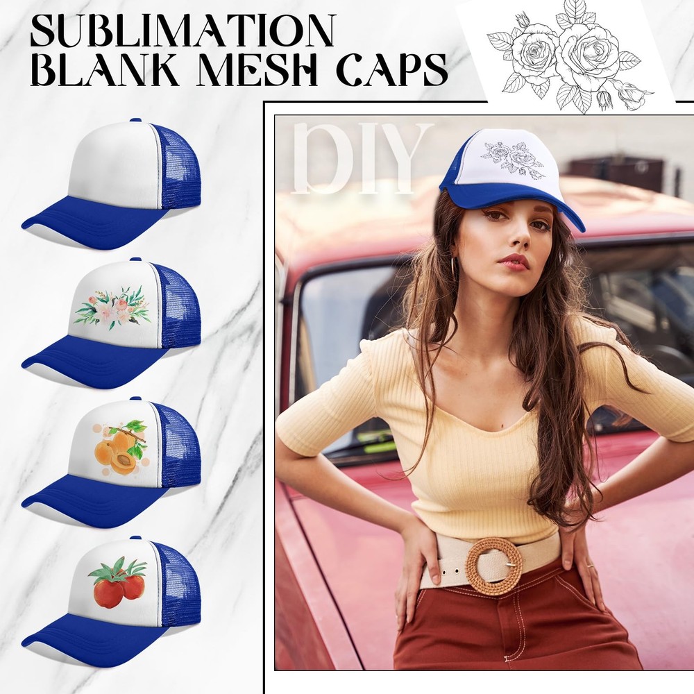 24 Pack Sublimation Blank Cap Trucker Mesh Cap Unisex Plain Blank Baseball Ha...