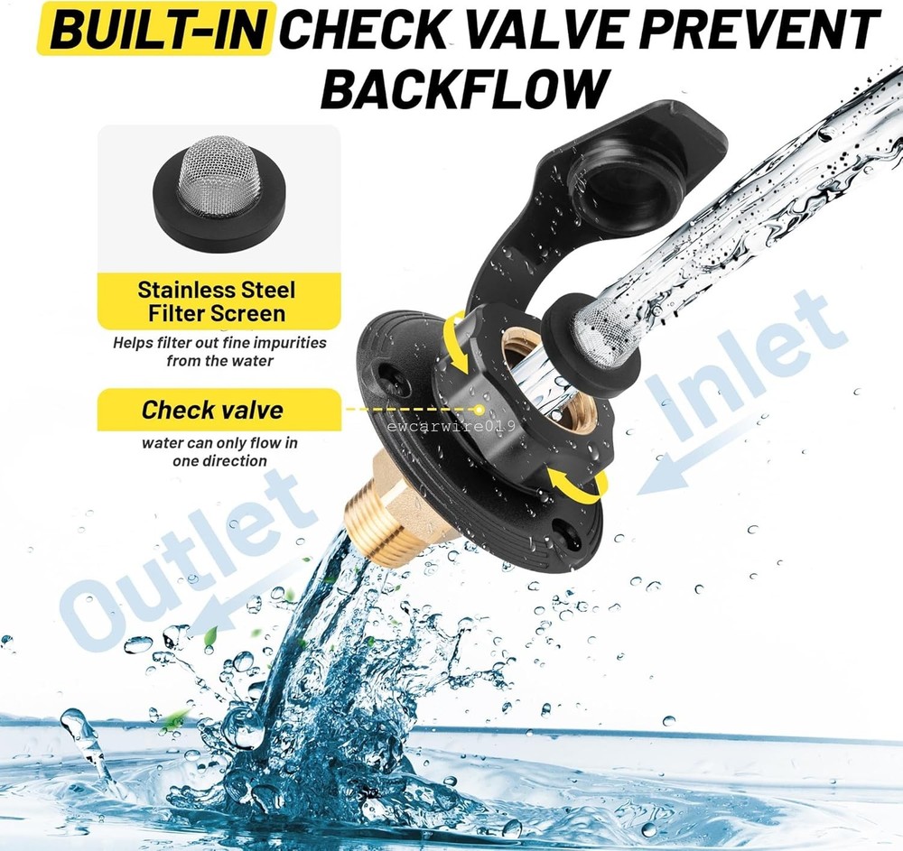 RV City Water Inlet Kit With Check Valve Flange Lead-free Brass Hose Connector