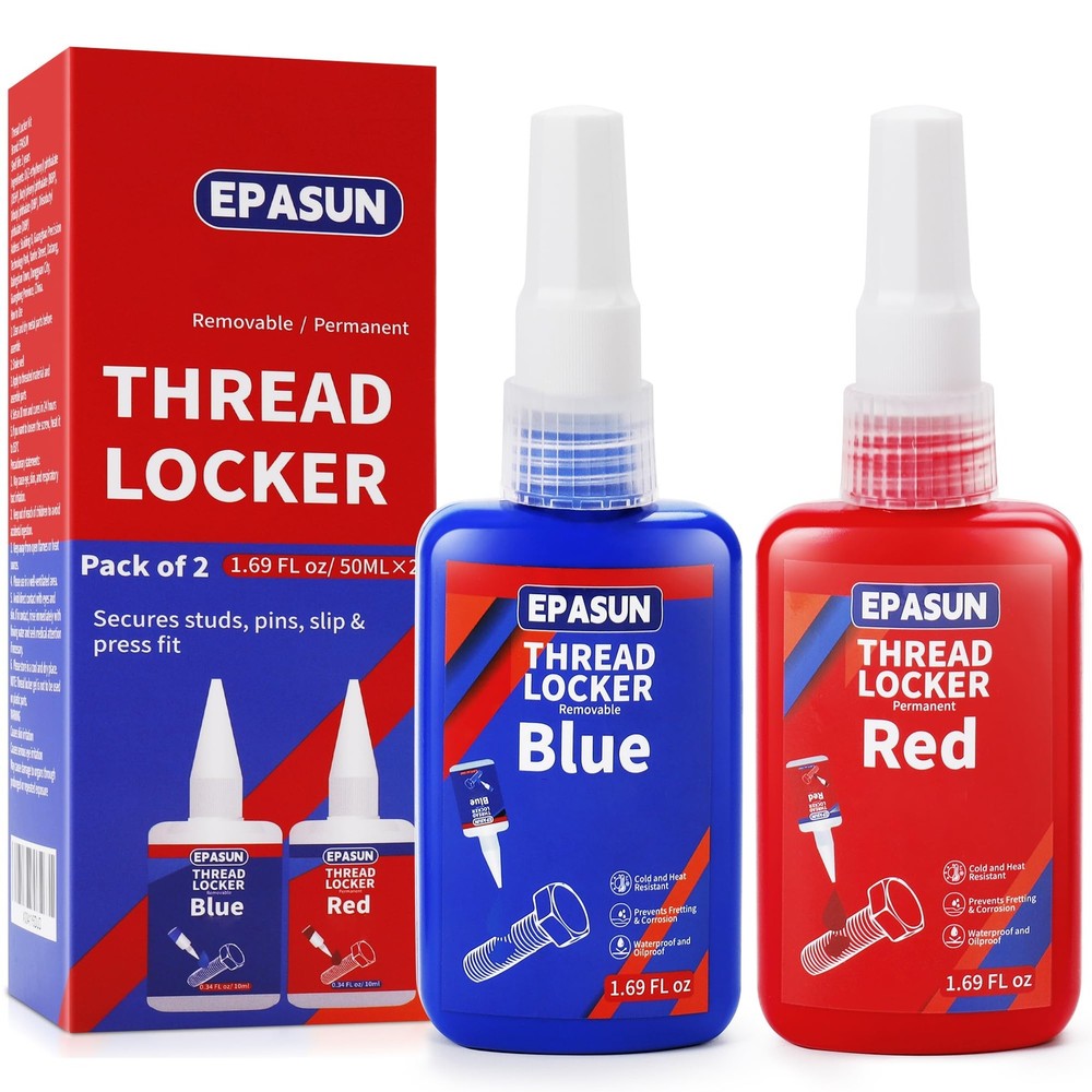 Threadlocker Blue and Red, 50mlx2 Thread Lock Medium and Strong Strength Lock...