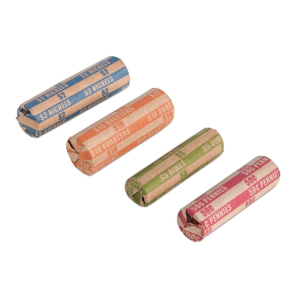 500 Assorted Coin Wrappers Flat Stripped Coin Roll Wrappers