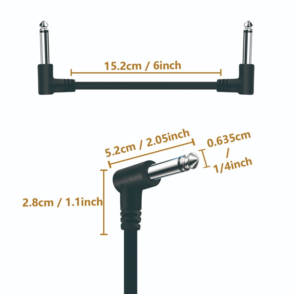 Pack of 8 Guitar Patch Cable For Effect Pedal 6'' Long