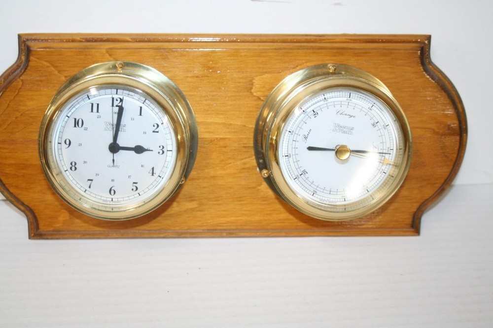 Weems & Plath 8-Day Ship’s Bell Clock & Endurance Barometer Mounted Plaque MINT