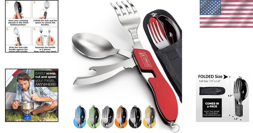 Travel-Friendly Camping Flatware 2-Pack - Rust-Resistant Multitool Utensils Set