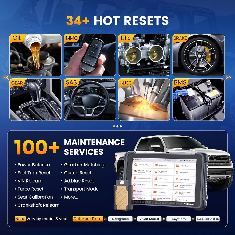 ThinkScan 689BT Car System Diagnostic Scanner ECU Coding 34+Resets W/ Protector