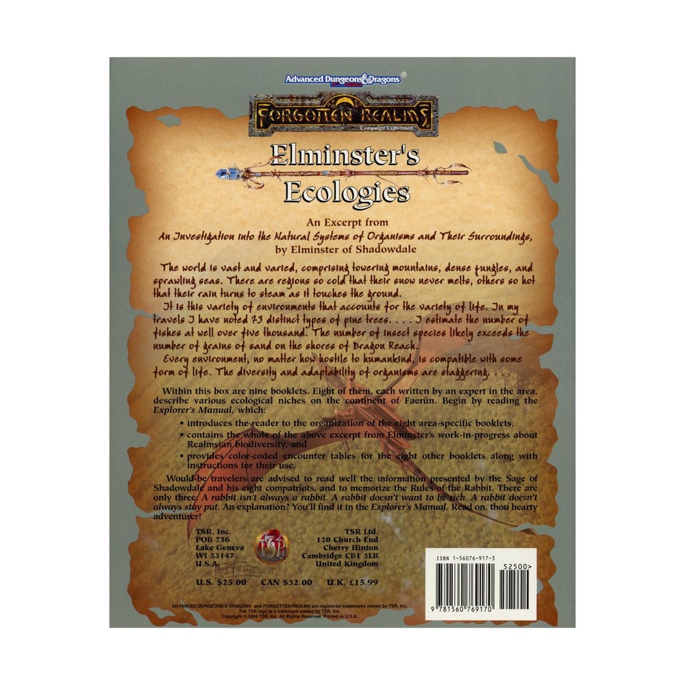 TSR Forgotten Realms Misc Elminster's Ecologies Fair/VG+