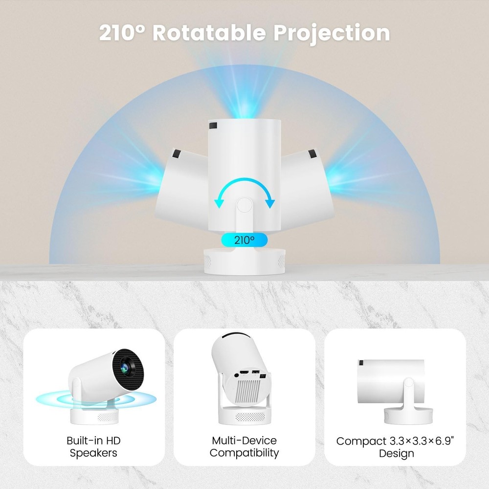 Mini Projector with WiFi and Bluetooth, Portable Projector 4k 1080P Support 5...