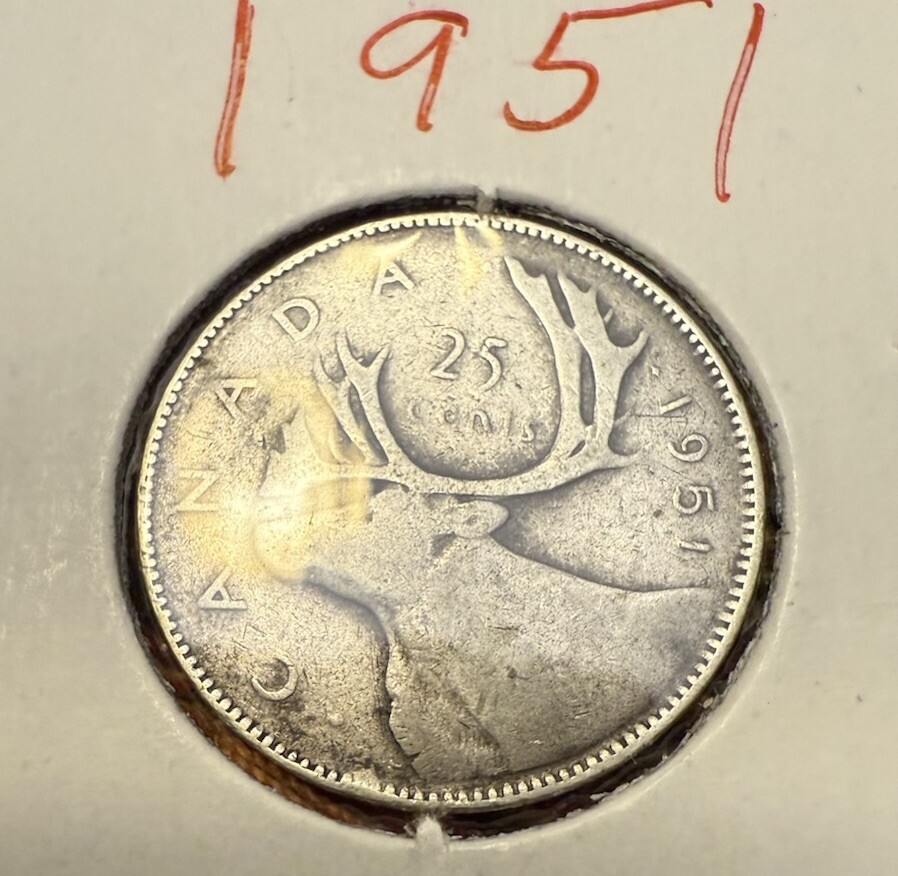 1951 Canada Silver 25 Cents Coin