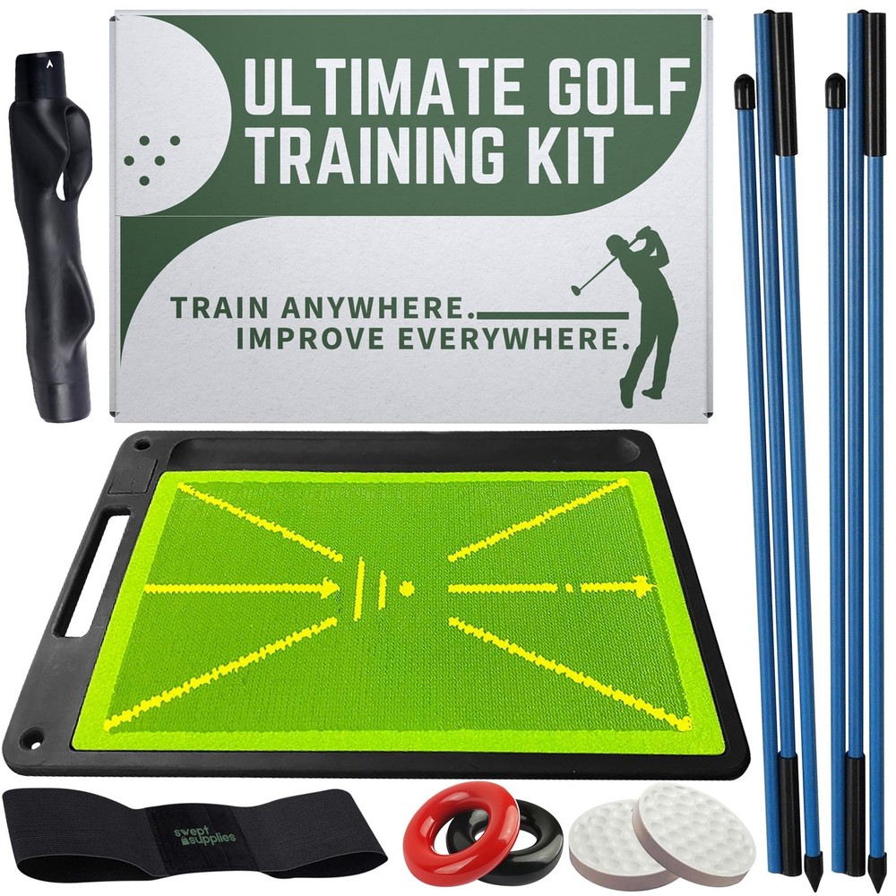 6in1 Golf Swing Trainer with Divot Board, Golf Grip Trainer, Alignment Sticks...