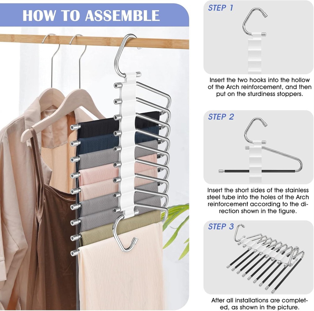 Upgrade 9 Layers Pants Hangers Space Saving 2 Pack Multifunctional Pants Rack