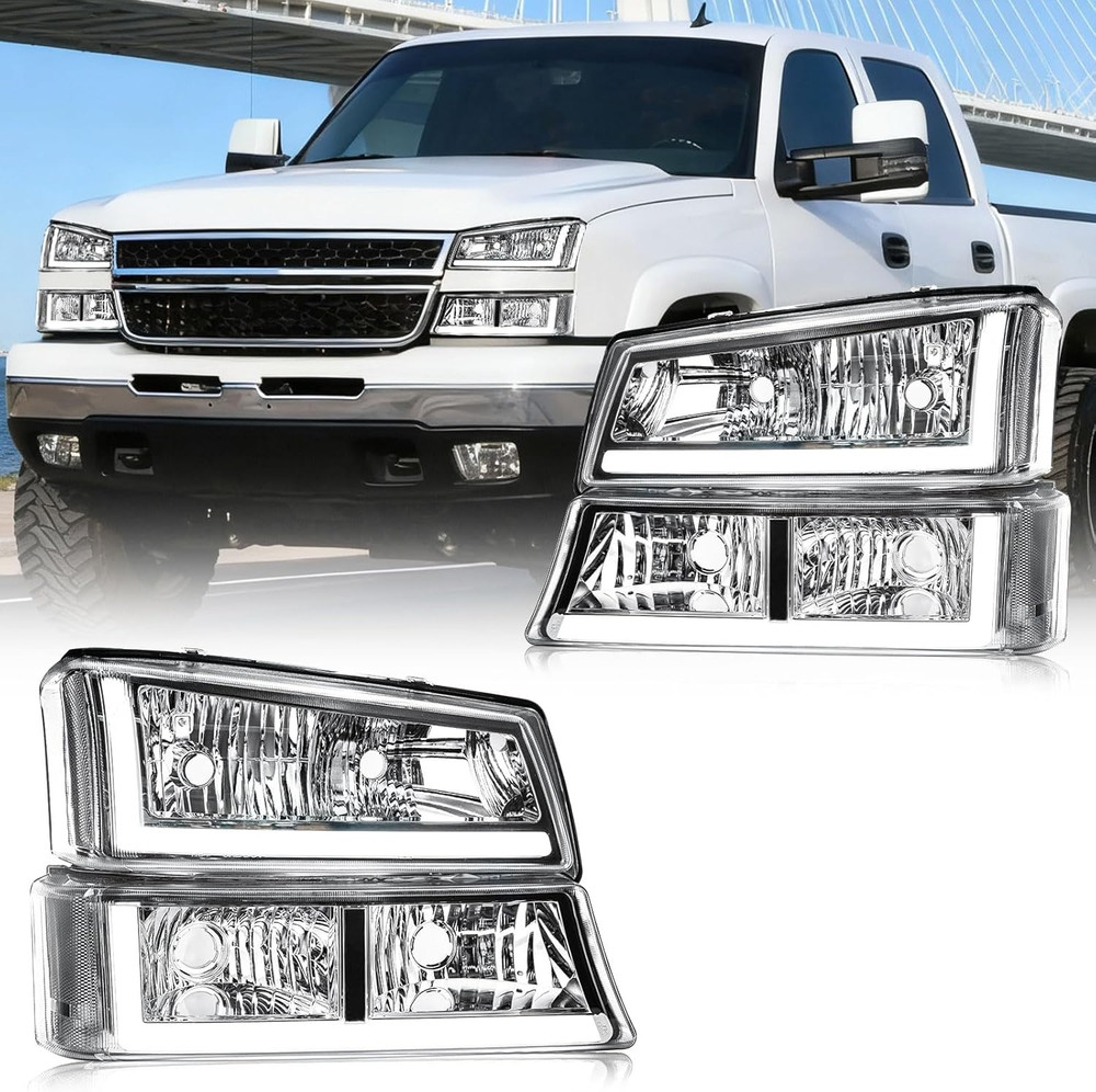 LED DRL Headlight Compatible with 2003-2006 Chevy Silverado/ 2003-2006 Avalanche