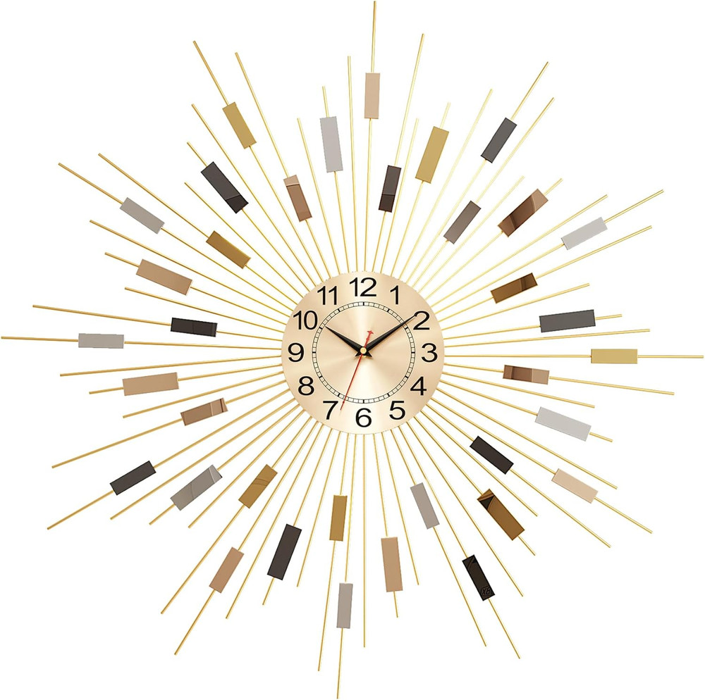 Mid Century 23.6" Gold Starburst Wall Clock - Silent Decorative Clock
