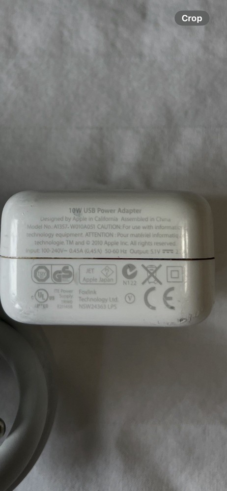 Apple A1357 10W USB Power Adapter for iPhone, ipad and iPod - White
