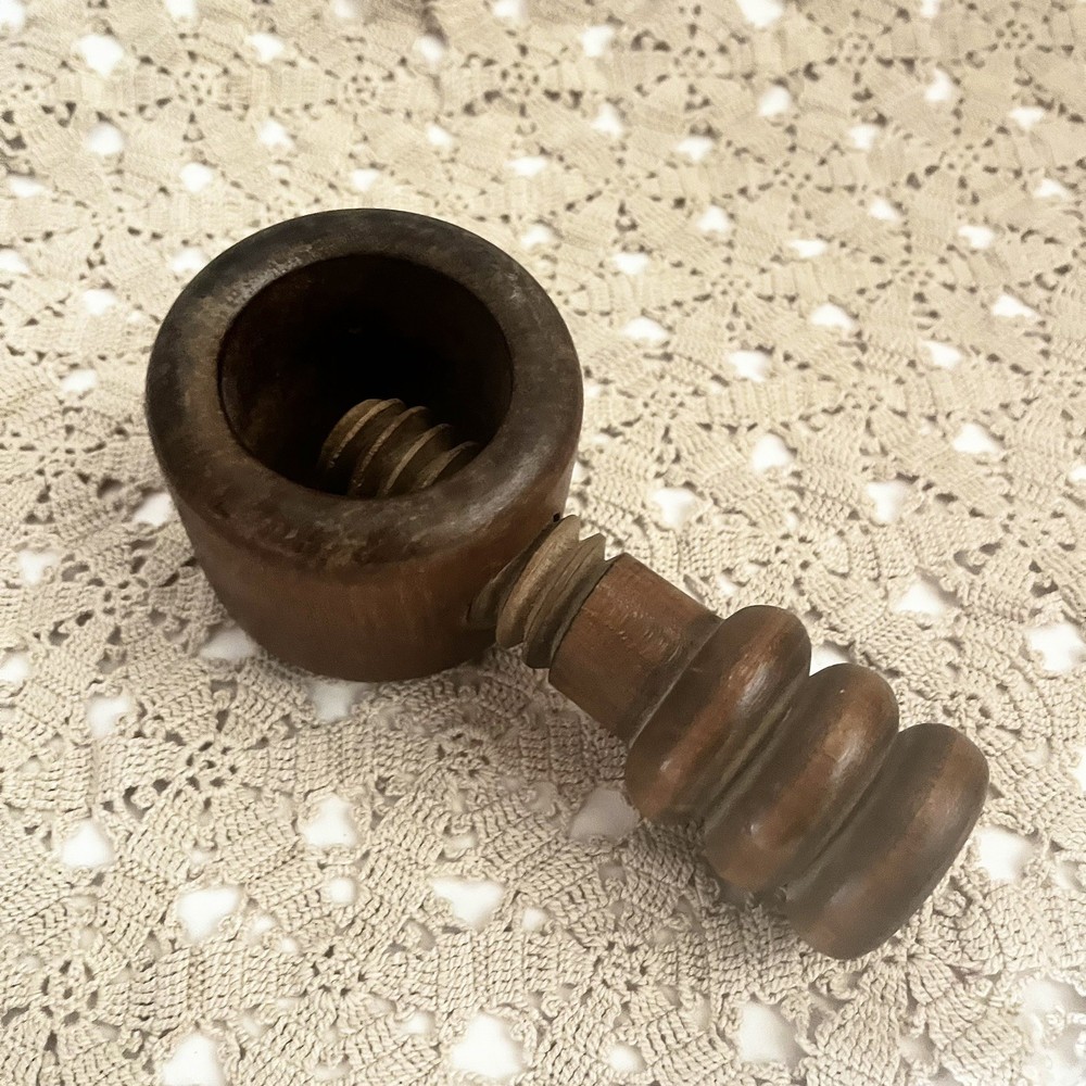 Vintage Nutcracker Wooden Primitive Corkscrew Walnut