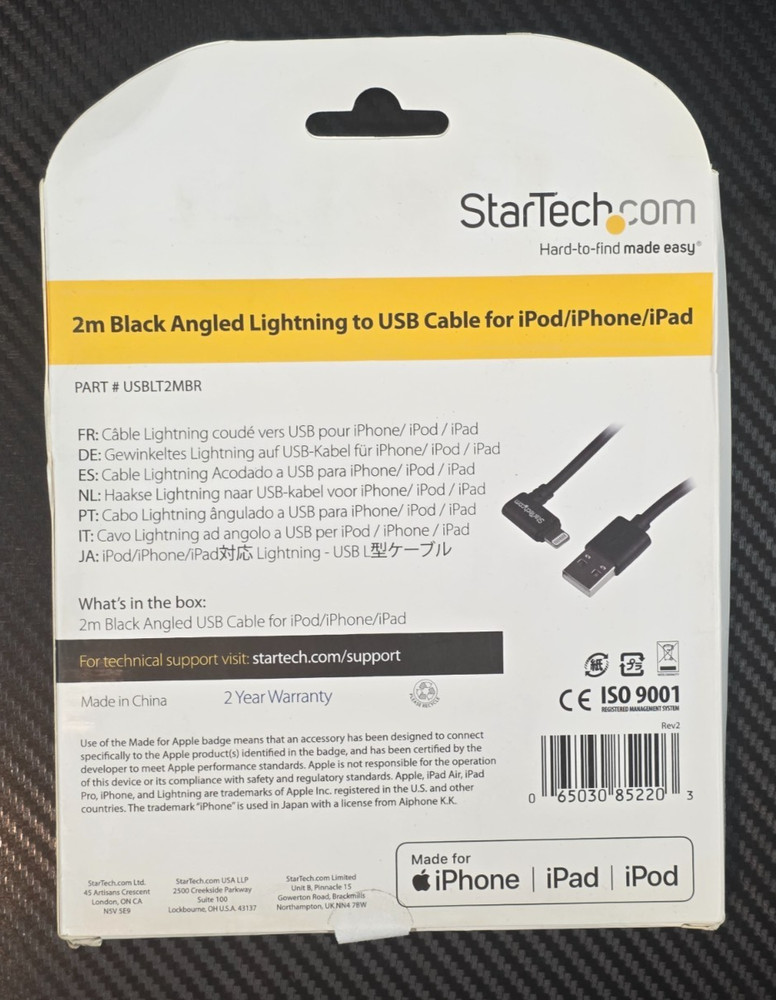 StarTech.com 6ft Black Angled Lightning To USB Cable For iPod/iPhone/iPod *Read