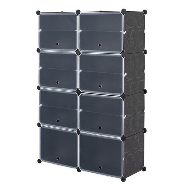 2 Rows, 7 Layers, 14 Compartments, Semi Transparent Doors, Black Patterned Body