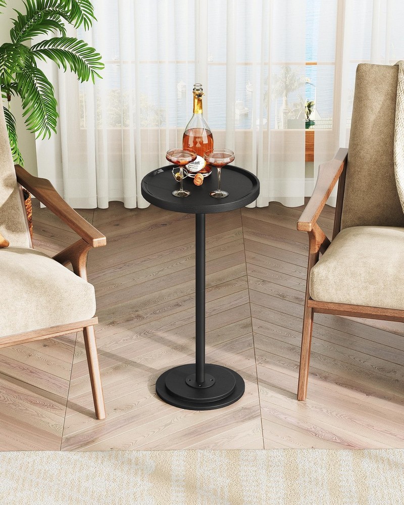 Small Round Side Table and End Table with Charging Station Bundle, Drink Tabl...