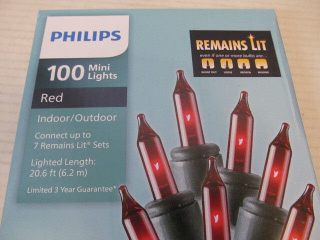 Philips 100 Red Mini Lights with Green Wire