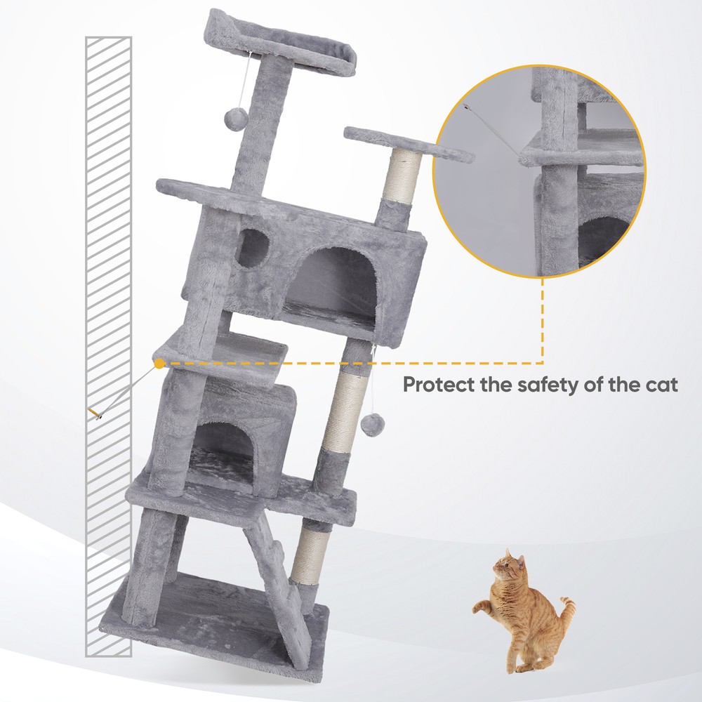 55" Cat Tree Multi Level Tower Condo Activity Center Scrathching Post Light Grey