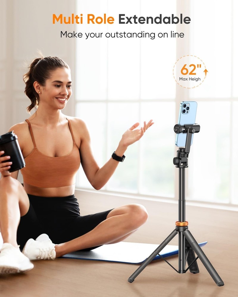 EUCOS 62" Phone Tripod, Tripod for iPhone & Selfie Stick with Remote, Extendable