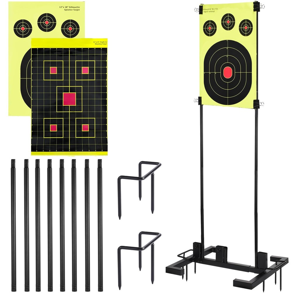 Shooting Target Stand Set, Adjustable with 10pcs Black