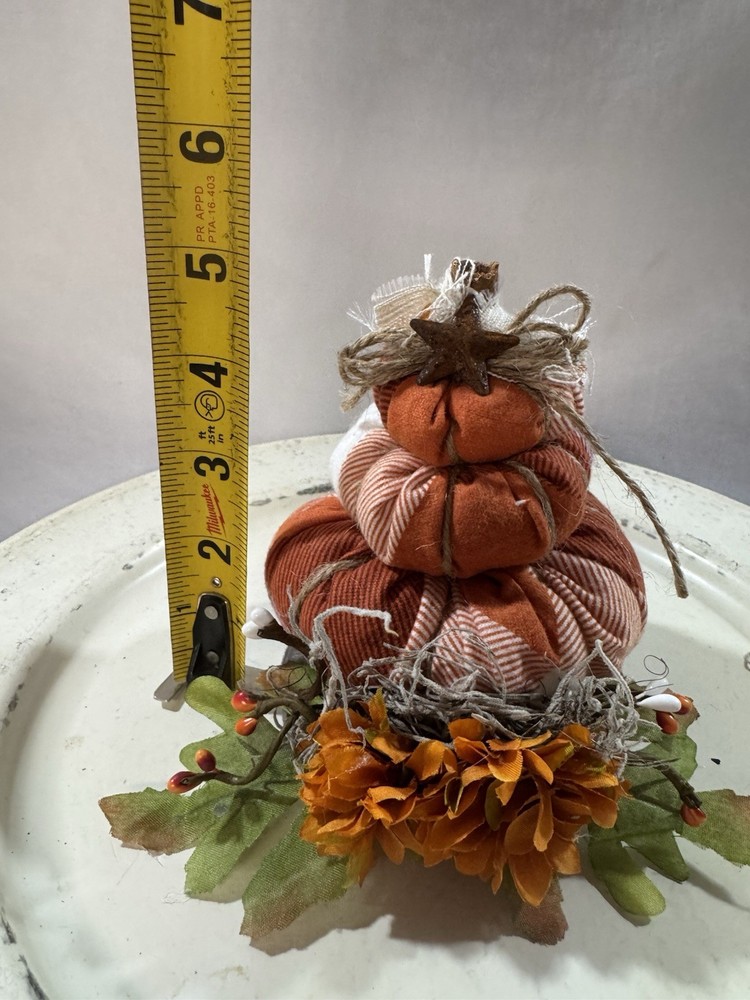 Handcrafted Primitive Fall Stuffed Stacking Pumpkin Shelf Sitter Round Base