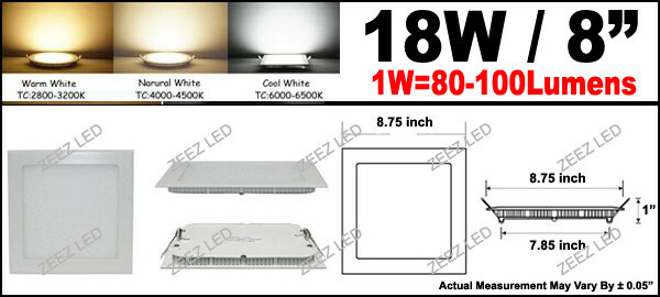 Natural White 18W 8" Square LED Recessed Ceiling Panel Down Light Bulb Slim Lamp