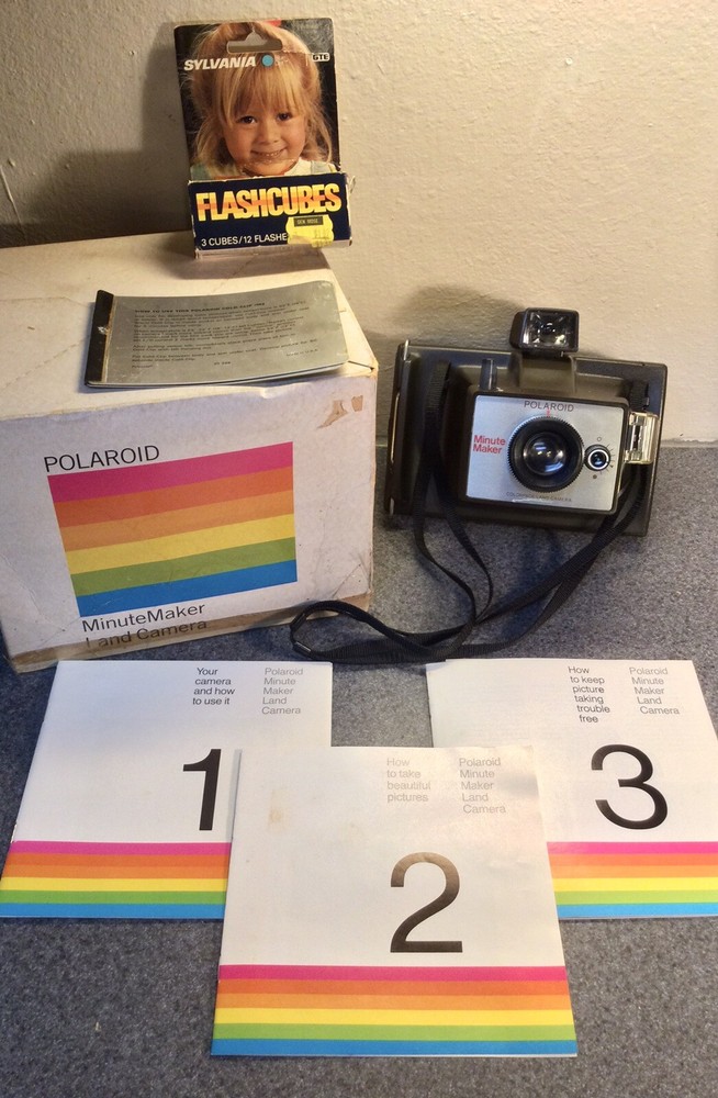 POLAROID MINUTE MAKER LAND CAMERA WITH FLASH CUBES, MANUALS & BOX