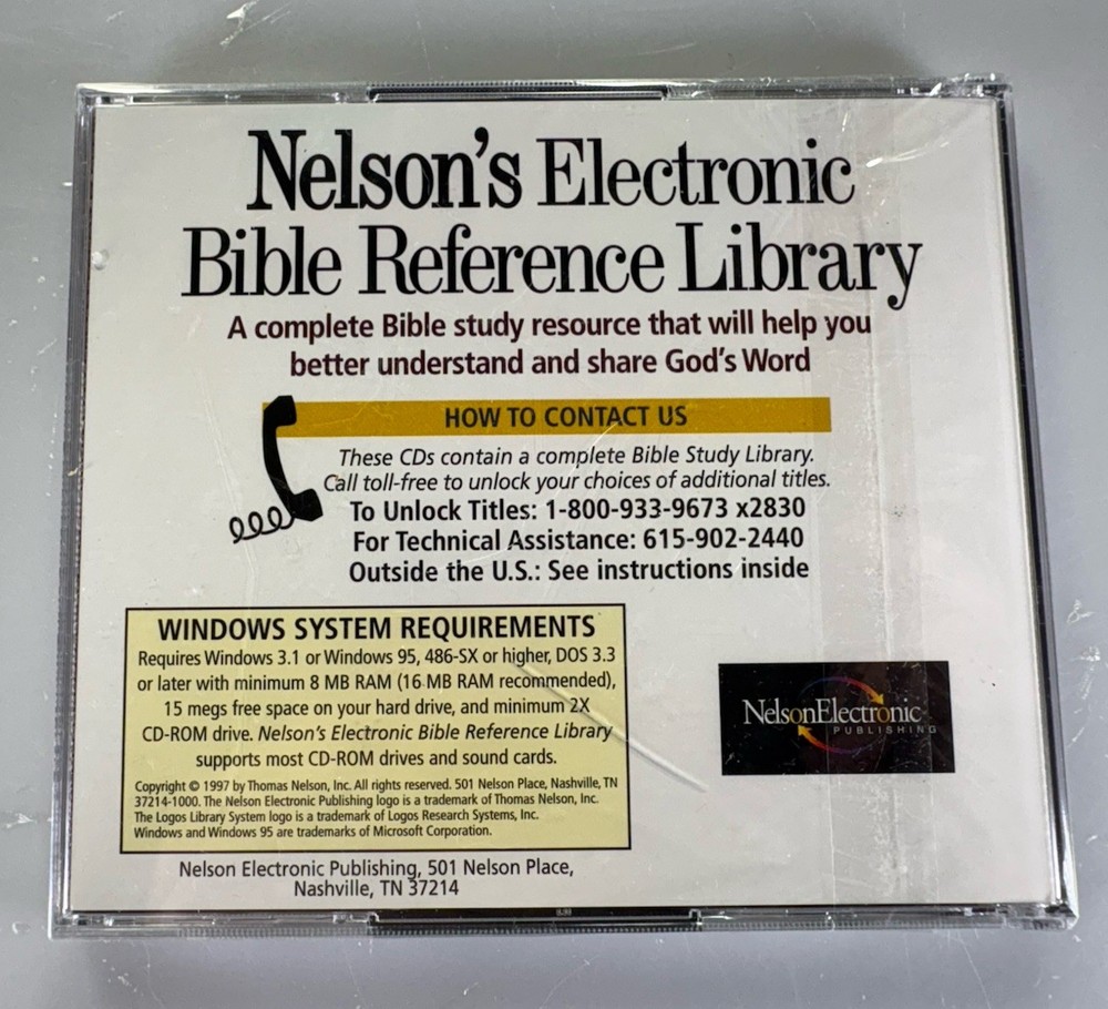 VINTAGE NEW Nelson's Electronic Bible Reference Library - 1997 PC CD-ROM