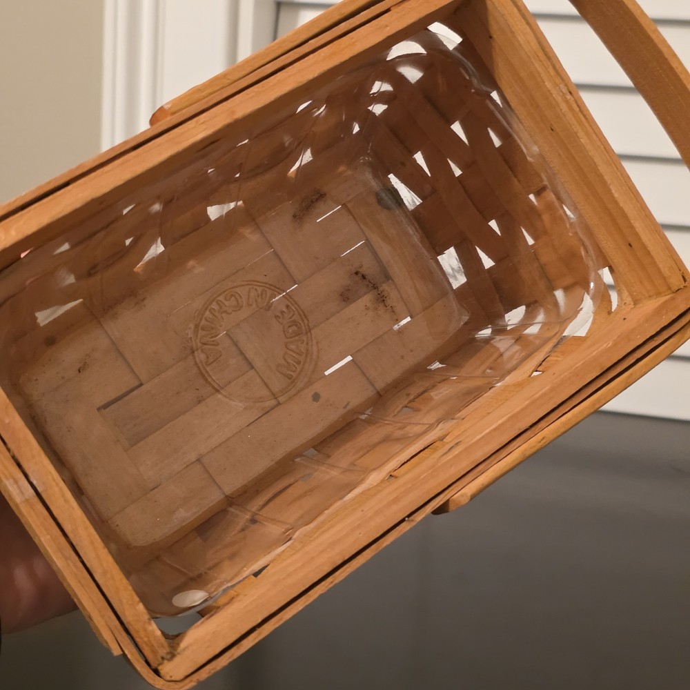Rustic Home Decor Rectangular Handwoven 7" X 4" Medium Wood Basket With Liner