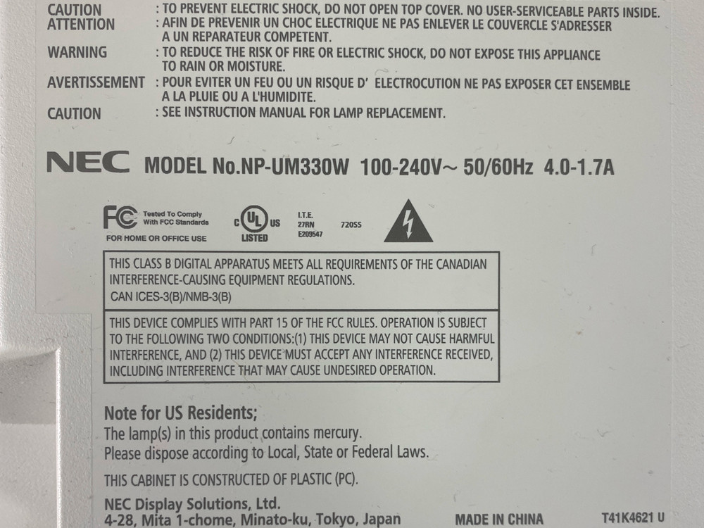 NEC NP-UM330W 3LCD Projector UST ECO Mode Widescreen Interactive HDMI w/Bundle