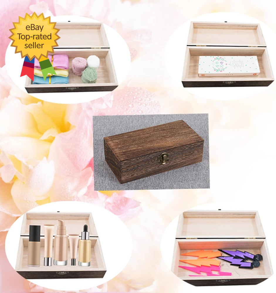 Wood Storage Box Lid Solid Wood Container Box Decorative Table Large Rectangular