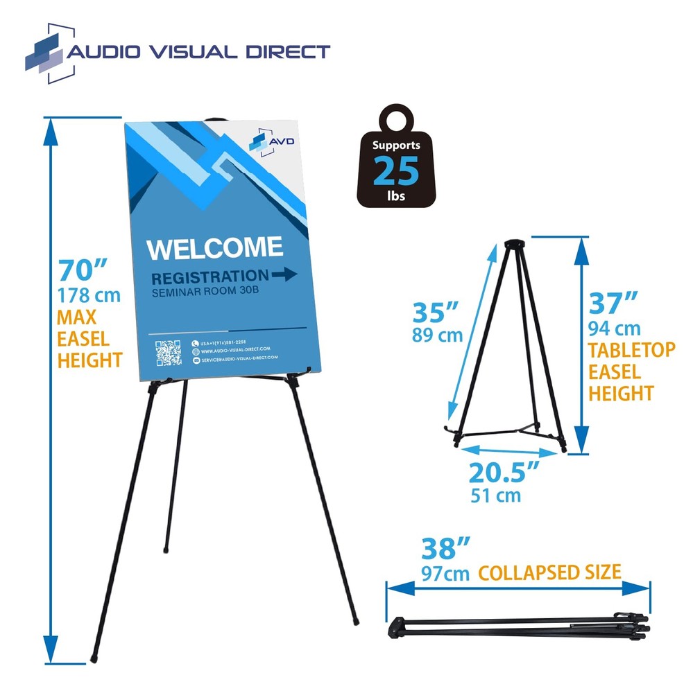 Audio-Visual Direct Lightweight Aluminum Telescoping Display 1 Easel, Black