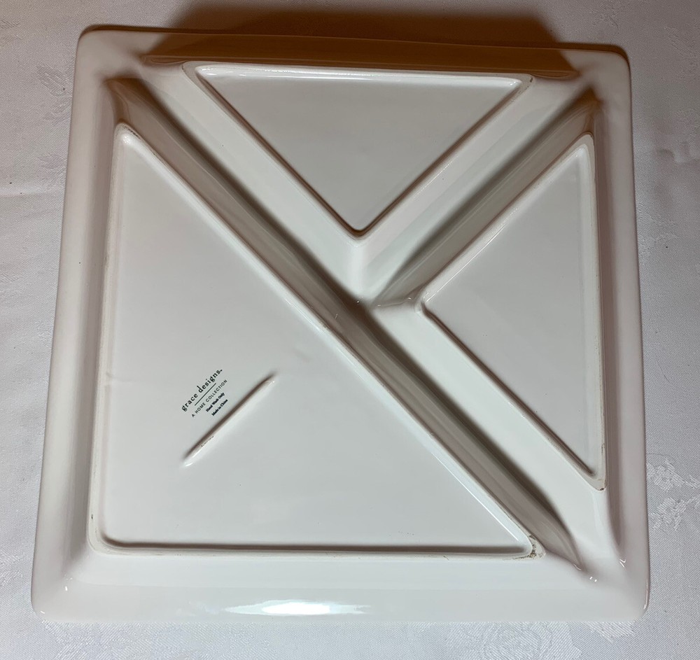 Grace Designs White Beaded Large Divided Serving Platter/Dishes - Very Good