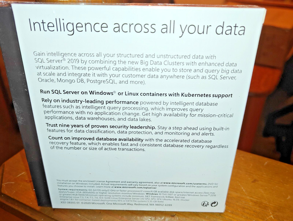 SQL Server 2019 Standard - 16 Core Full Box License, 10 User CALs (New Sealed)