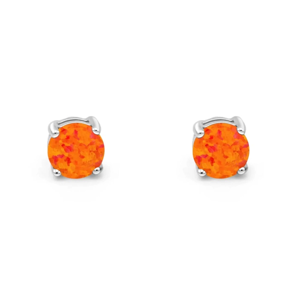 2 ct. Orange Fire Opal Stud Earrings in Solid Sterling Silver- AAA+++ Quality!