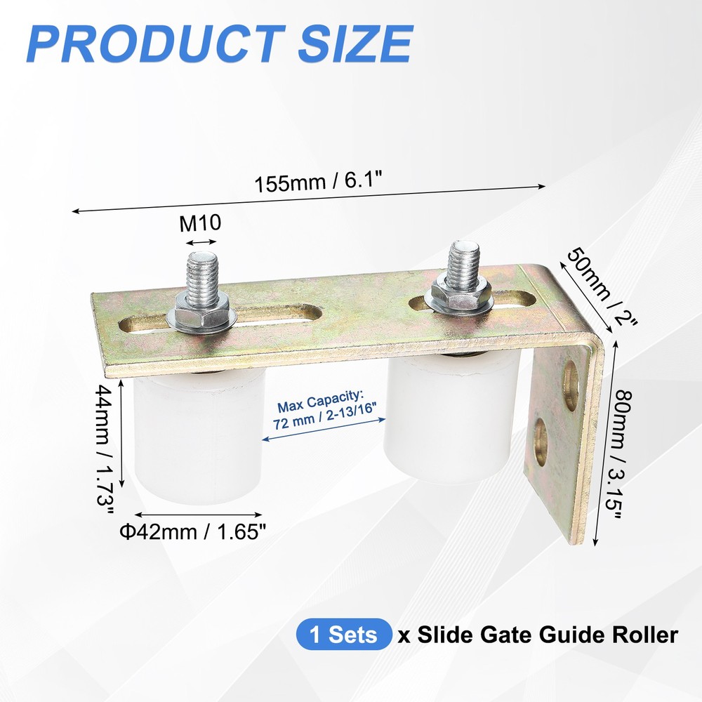 2Pcs Slide Gate Guide Roller 1.7" Nylon Gate Support Rollers with Bracket White