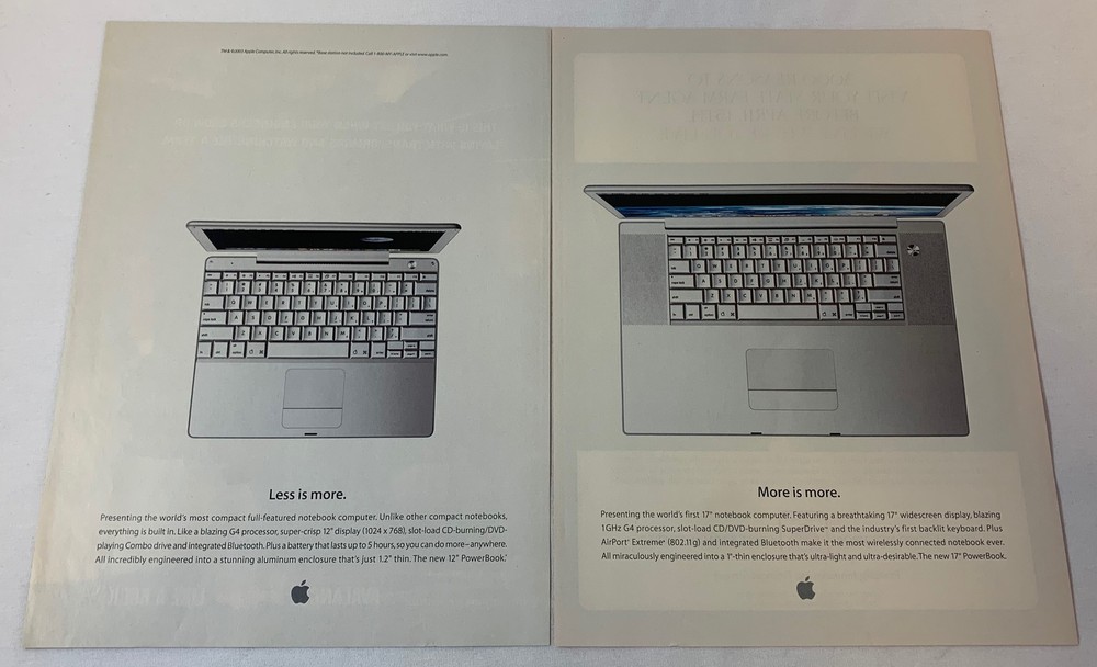 2003 two page Apple Powerbook ad ~ LESS IS MORE, MORE IS MORE