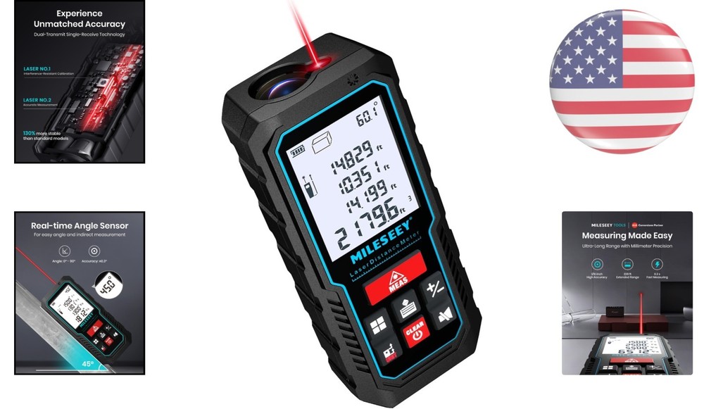 Compact 229ft Laser Measure Device with Angle Sensor & Energy-Saving Features