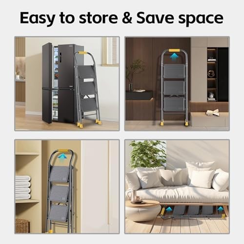 Step Ladder Foldable Folding 3 without Tool Platform, Black and Yellow