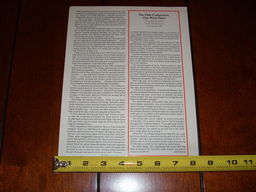 KENDIG CARBURETOR ORIGINAL 1974 ARTICLE